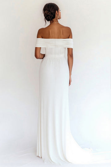 Une ligne épaule dénudée Robe de graduation plissée en coton blanc